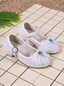 Children's Crystal Princess Shoes, Little Girls' Chunky Heel Buckle Dress Shoes For Stage Performance - White - View 4