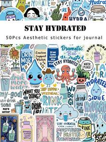 50P Stay Hydrated Stickers Simple Text Self-Adhesive Decals Water Bottle Laptop Decor - Multicolor - View 1