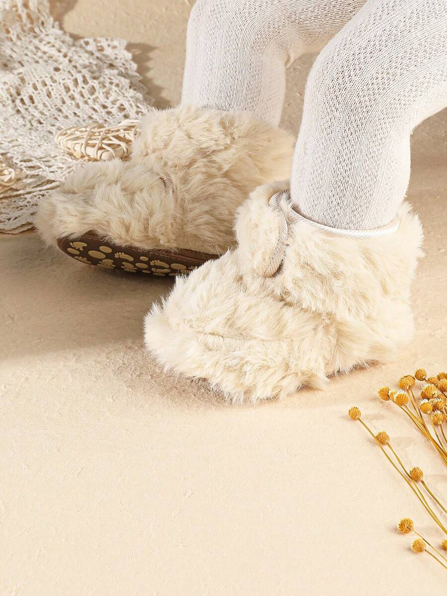 1 Pair Newborn Solid Color Plush Flat Casual Cute Comfortable Infant Foot Protection Boots Suitable For Winter