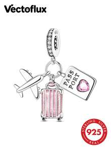 Vectoflux 1件 S925 純銀低過敏粉色系列旅行吊墜飾件，適用於 3mm 原裝手鍊，女性 DIY 珠寶製作，生日禮物 - KJC1691 - 查看 1
