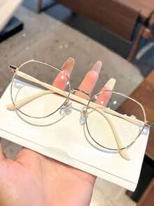 1pc Student Protective Glasses, With Flat And Round Lenses, Non-Prescription, Suitable For Computer And Phone Use, Women's Style - Clear - View 9