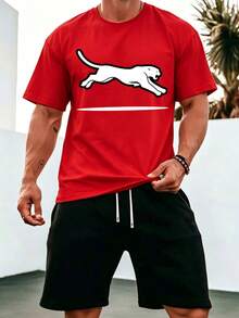 Men T-Shirt Co-Ords - Red - View 1