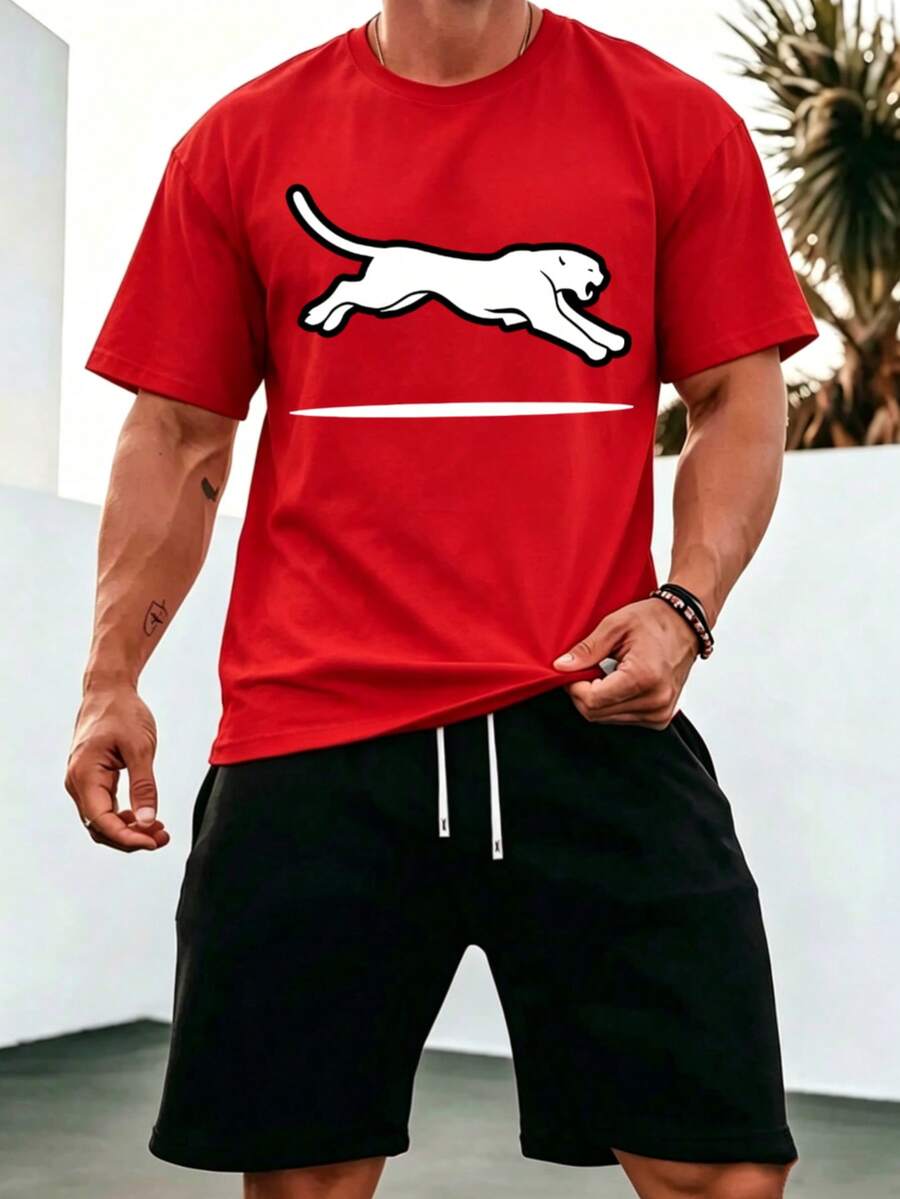 Men T-Shirt Co-Ords - Red - View 1