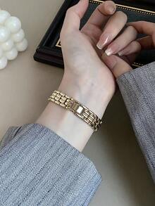 1件女款金色圓形石英手錶，優雅時尚，適合日常佩戴，生日/畢業禮物，派對與聚會 - 金色 - 查看 6