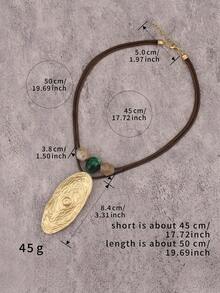 1pc Bohemian Spiral Rose Metal Pendant Necklace, Double Layer Wax Cord With Beads Short Choker Neck Decor, Atmospheric Layering Accessory, Christmas Halloween Outfit Jewelry, Gift For Girlfriend Best Friend Elder Holiday - Short - View 10