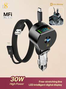 D8 3-In-1 Retractable Car Charger | 30W PD + 18W QC3.0 Fast Charging, USB-C Multi-Port Car Charger | Foldable & Retractable Cable, Portable Mini Travel Charging Essential | Compatible With IPhone 17/16/15, Ma*Book & S24/S23+ Fast Charging - Multicolor - View 18