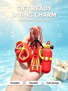 Cute Mini Diving Gear Silicone Keychain Set With Carabiner, Scuba Mask Fins Tank Charm Key Ring, Summer Bag Pendant Gift For Women - Multicolor - View 4