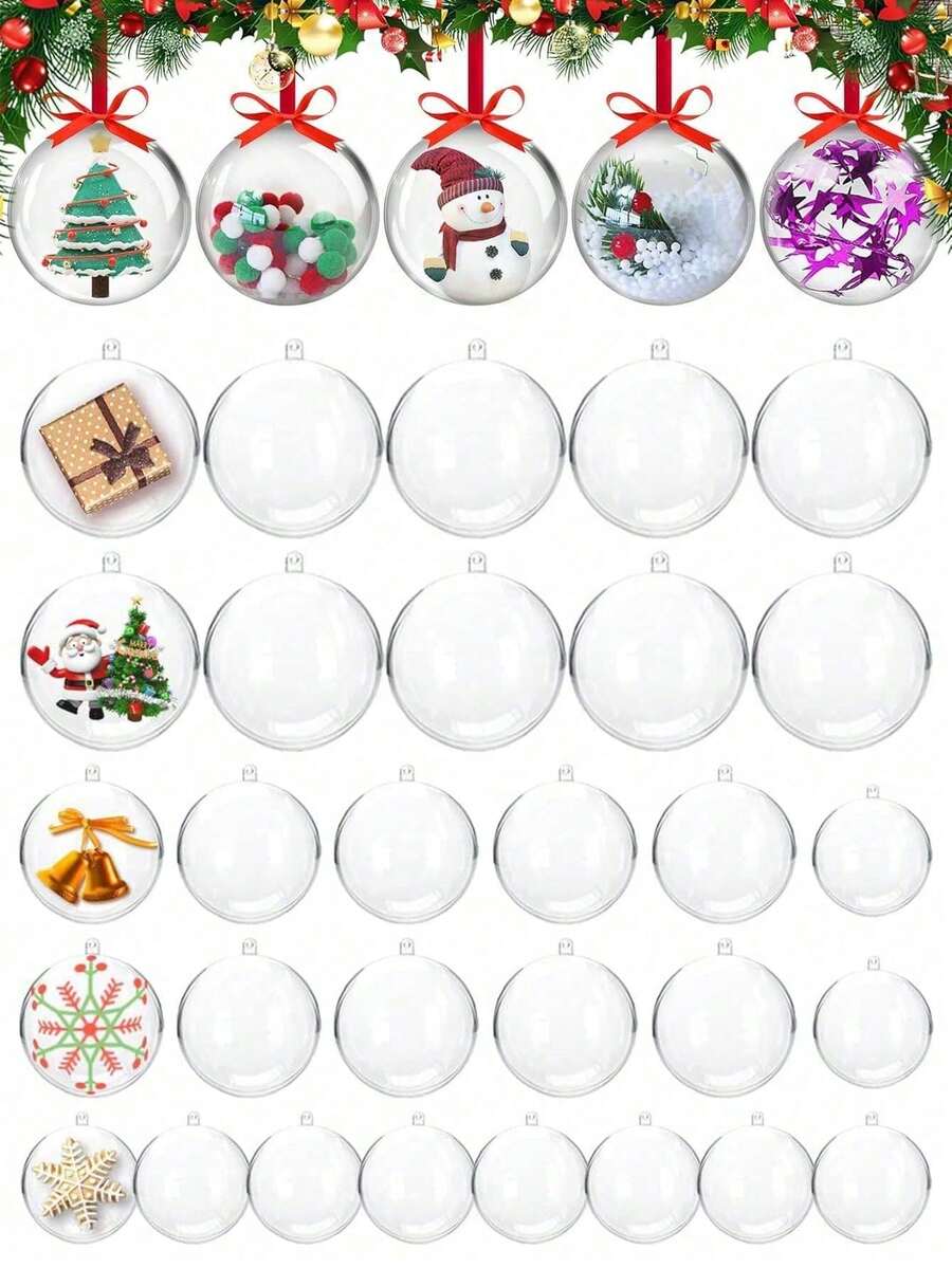 10pack Clear Holiday/Party Fillable Ornaments, Fillable Decorative Balls For Crafts, DIY Christmas Decorations, Christmas, Holidays, Weddings, Parties, Home Parties, Christmas Party Gift Storage Decorative Balls, Party Supplies Wholesale - Hollow Ball - View 1