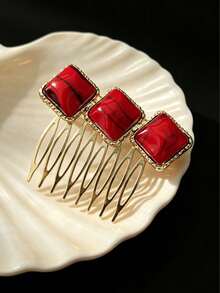 1PC Burgundy Rhinestone Metal Side Comb Hair Accessory, Non-Damaging Hair Stick For Updo And Braiding, Side Bangs And Loose Hair Styling, Suitable For Vacation, Party, Wedding, Bridesmaid And Bride,Combs - Multicolor - View 6