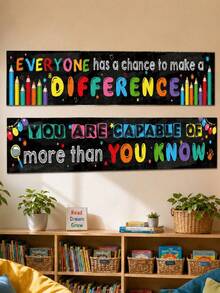 2 Pieces / Inspirational Classroom Banner Posters, Positive Growth Mindset Banner, Ideal Choice For Teachers, Very Suitable For Decorating Classrooms, School Bulletin Boards, Opening Decorations, Corridors And Classrooms - Multicolor - View 2