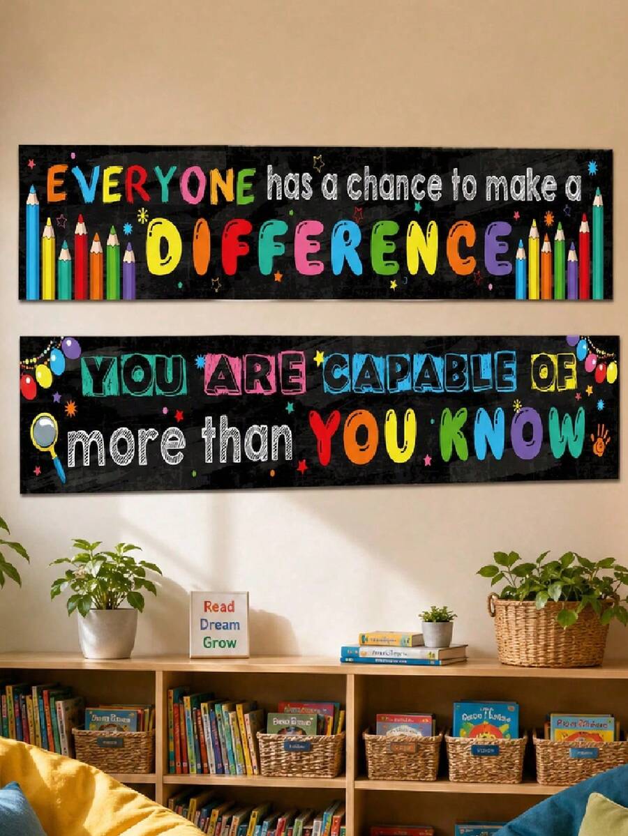 2 Pieces / Inspirational Classroom Banner Posters, Positive Growth Mindset Banner, Ideal Choice For Teachers, Very Suitable For Decorating Classrooms, School Bulletin Boards, Opening Decorations, Corridors And Classrooms