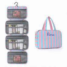 Tas Perlengkapan Mandi Lipat Bergaris yang Dipersonalisasi dengan Gantungan, Tas Kosmetik Portabel Multi-Kompartemen Kapasitas Besar, Hadiah Ideal - MultiWarna - View 12