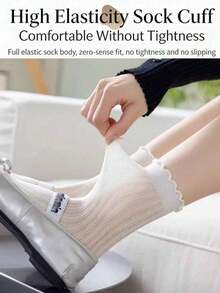 1/3/5/10 Pairs Women's Stacked Socks, Summer Thin Ballet Style Boat Socks, Mesh Breathable Ruffle Mid-Calf Socks, Ins Style Versatile Short Socks - Multicolor - View 9