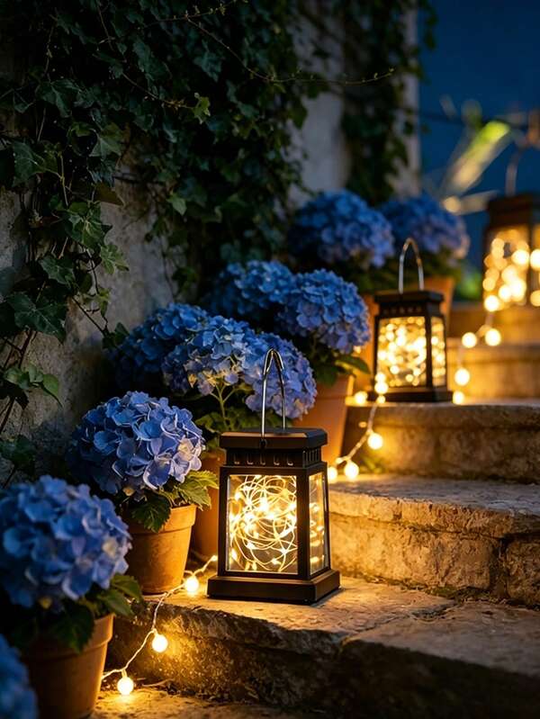 1/2/4pcs Black Solar Copper Wire Star Lanterns, Vintage Hanging Palace Lanterns, Waterproof Outdoor Decorative Lights, Suitable For Garden, Villa, Patio, Christmas, Atmosphere Lighting