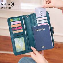 MIYIN RFID 防盜刷蠟皮長款手腕包錢包,按扣拉鍊多卡夾層錢包,多功能文件護照夾附手提帶 - 彩色 - 查看 3