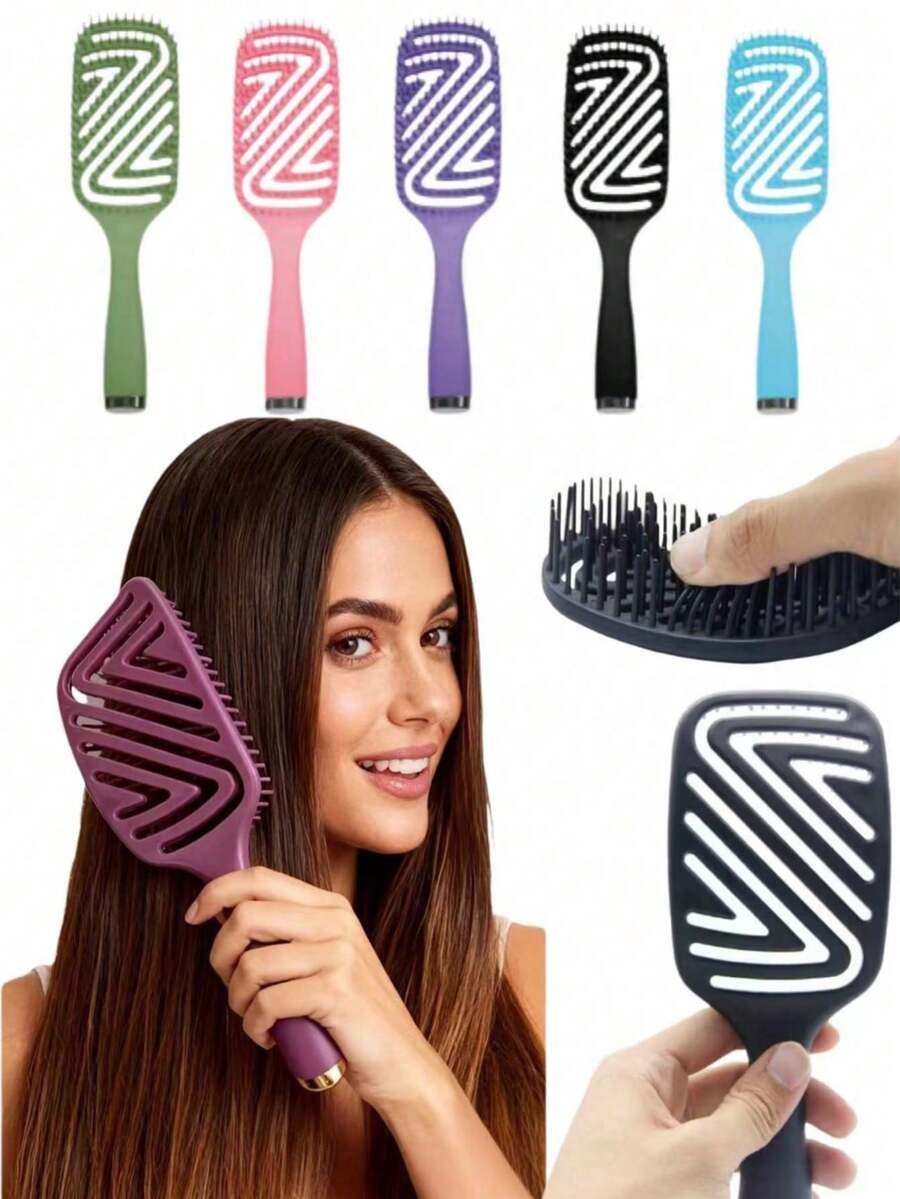 Ventilated Curved Detangling Hair Brush, Fast Drying Hollow Comb With Ergonomic Handle, Heat Resistant Anti-Tangle Brush For Wet Dry Straight Curly Hair, University Essentials, Autumn Hair Tools, Christmas Decorations, Halloween Decorations - Multiple Styles - View 1