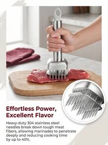 Thickened 304 Stainless Steel Automatic Spring-Back Meat Tenderizer. Meat Softener. Needle Matrix Cuts Meat Fibers Without Flattening Meat, Locks In Juices; Marinating Efficiency Increased 5 Times, Shortens Cooking Time And Prevents Meat Shrinkage Under Heat. Suitable For Tenderizing And Pre-Treating Beef Steak, Pork Chop, Chicken Breast And Other Meats - Multicolor - View 3