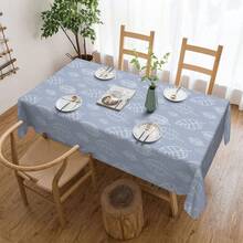 1pc, Haze Blue Minimalist Line Leaf Tablecloth, Rectangular Tablecloth, Suitable For Picnic Or Party Decoration Tablecloth, Restaurant Decoration, Kitchen Decoration Tablecloth, Birthday Party And Home Decor - Dusty Blue - View 9