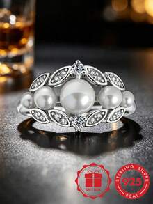 925 Sterling Silver Elegant Women's Fashion Ring, Crown Design, Natural And Versatile, Suitable For Daily Wear, Parties, Vacations, Casual Occasions, And As A Gift For Your Loved One - Silver - View 13