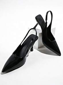 1 Pair 2026 New Black High Heels, Teen Prom, Elegant Buckle Decoration, French Style Office Wear - Black - View 9