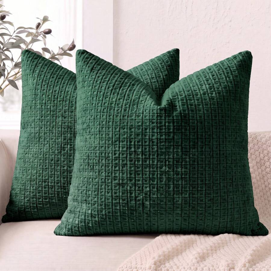 1 buah Sarung Bantal Dekoratif Chenille, Sarung Bantal Mewah dengan Tekstur Tenun Lembut untuk Tempat Tidur dan Sofa Ruang Tamu - Dark Green - View 1