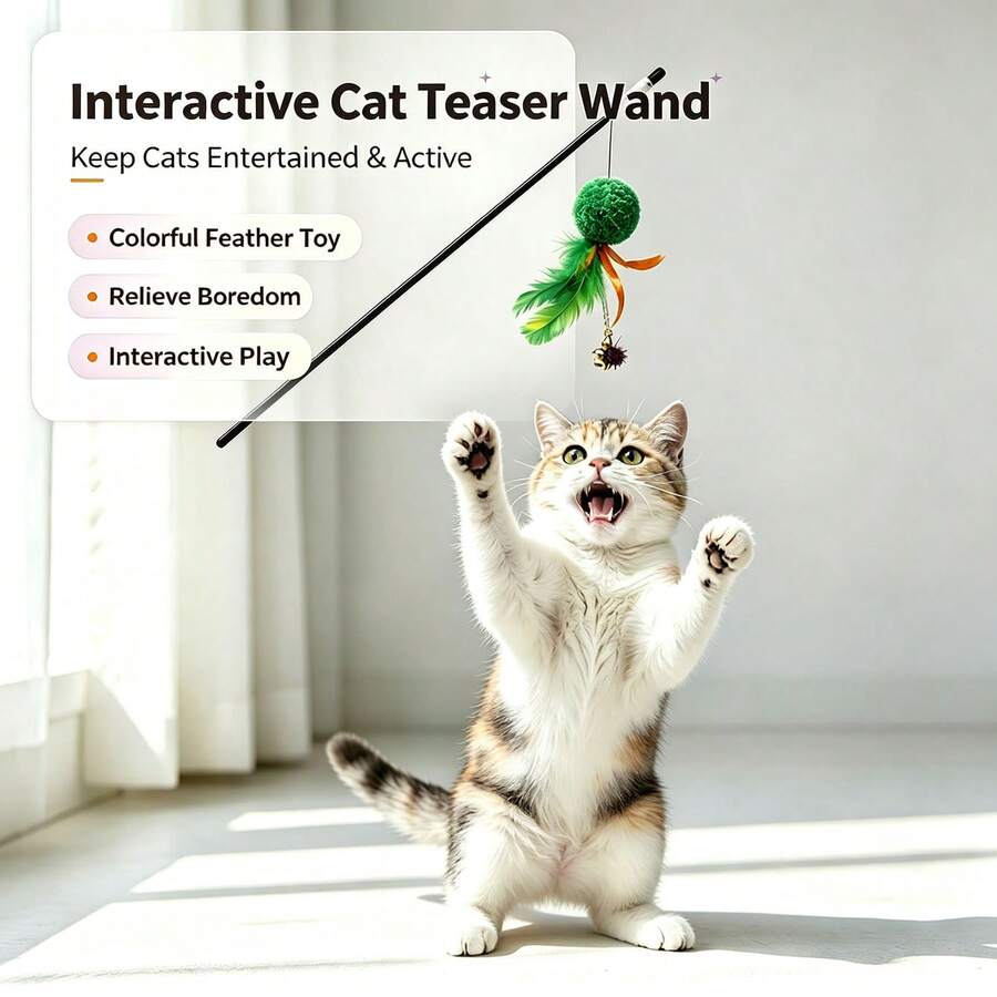 Cat Teaser Wand,Cat Feather Toy,Interactive Cat Toy,Relieve Boredom,Kitten Play Toy,Cat Exercise Toy,Bell Cat Toy - View 1