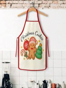 2pcs Christmas Gingerbread Man Kitchen Aprons, Cute Xmas Cookie Chef Printed Adjustable Bib Apron Set, Waterproof Oil Resistant Cooking Baking Aprons, Holiday Gift For Women Bakers - Multicolor - View 7