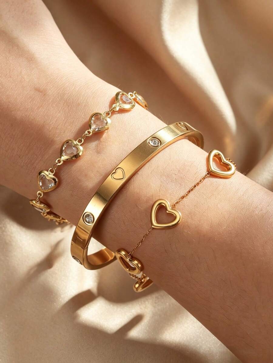 3pcs/1pc Fashionable Elegant Stainless Steel Bracelet, Clover Design, Suitable For Daily Wear, Birthday Gift, Party, Holiday Gathering, Also An Ideal Choice For Yourself Or Friends