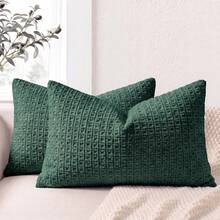 1 buah Sarung Bantal Dekoratif Chenille, Sarung Bantal Mewah dengan Tekstur Tenun Lembut untuk Tempat Tidur dan Sofa Ruang Tamu - Dark Green - View 7