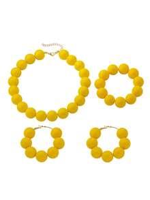 4pcs/Set Bohemian Style Acrylic Asymmetrical Geometric Beaded Pendant Bracelet, Earrings, Necklace Set, Suitable For Women's Daily Wear, Summer Vacation, Party, Festival - Yellow - View 5