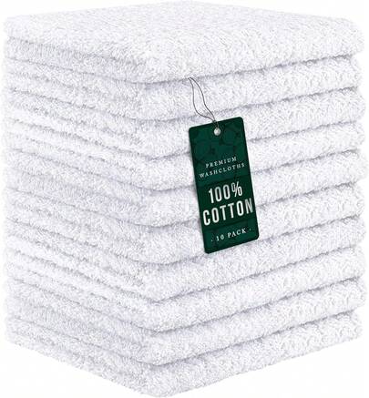 DecorRack Toallas de Mano 100% Algodón 12x12 Pulgadas, Blanco (Paquete de 10)