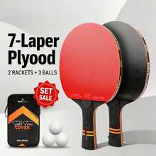 BOLI A12 Table Tennis Racket Set, 2 Paddles + 3 Balls, 7-Layer Poplar Wood Blade With Inverted Rubber, Beginner Indoor Ping Pong Kit - Multicolor - View 3