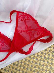 Custom Crystal Letter Name Text Special Date Lace G-String Thong Sexy Panties Personalized Gift For Wife Valentine's Day Anniversary Birthday - Red - View 9