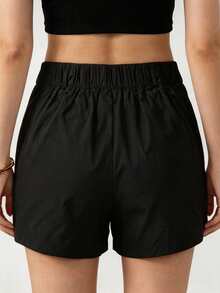 Women's Casual Solid Color Shorts, Adjustable Waist With Pockets, Suitable For Outdoor Hiking, Beach, Fitness, Climbing, Daily Wear, Perfect Gift For Girlfriend Sports - Black - View 11
