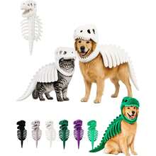 Dog Cat Pet Dinosaur Skeleton Costume Soft Plush Tyrannosaurus Rex Halloween Outfit 3D Dinosaur Bones - Multicolor - View 11
