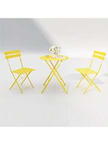 SH--3-Piece Patio, Bistro and Balcony Metal Table and Chairs Set - Pink 0OMW--recomendar - Amarillo + Metal + Espuma - Ver 1