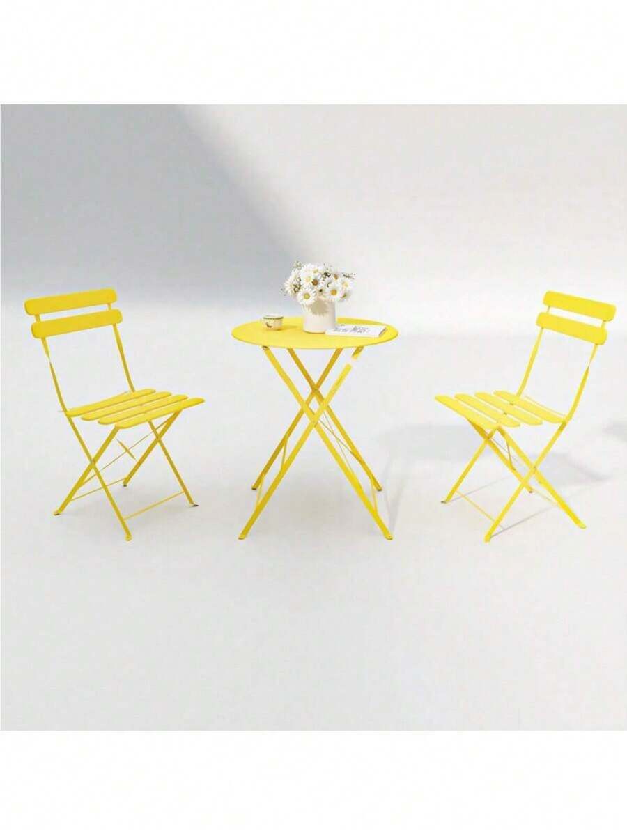 SH--3-Piece Patio, Bistro and Balcony Metal Table and Chairs Set - Pink 0OMW--recomendar - Amarillo + Metal + Espuma - Ver 1