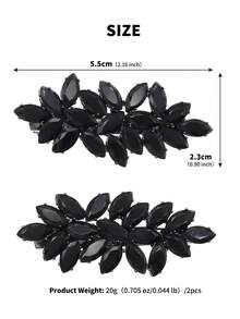 2pcs Black Rhinestone Leaf Spring Hair Clips, Vintage Dark Style Side Bangs Clips, Alloy Rhinestone Studded Hair Accessories - Black - View 11