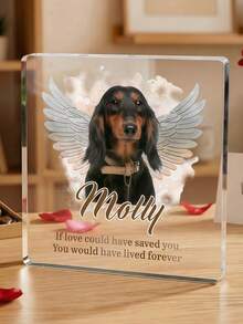 Custom Pet Memorial Acrylic Plaque, Personalized Dog And Cat Name And Date Commemorative Block, 1cm Thick Transparent Acrylic Photo Frame, Angelic Desktop Office Home Decor, Pet Owner Bereavement Mourning Gift Idea - Multicolor 2 - View 5