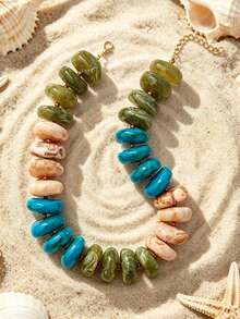 1pc European & American Bohemian Style Personalized Colorful Patchwork Large Asymmetrical Acrylic Beaded Necklace For Women, Vacation & Daily Wear - Handmade Acrylic Beaded Necklace - View 8