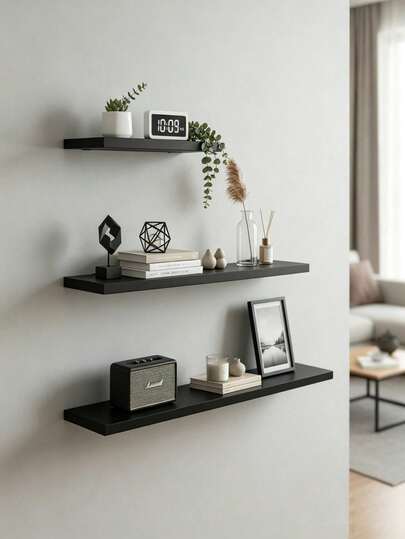 Wall Mount Display Shelf, Floating Wall Shelves, Modern Floating Wall Rack, Minimalist Storage Ledges Available In Black & White, Decorative Wall Mounted Shelving With Multiple Size Options, Suitable For Living Room, Bedroom, Bathroom And Home Decor