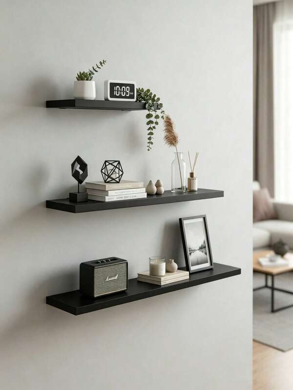 Wall Mount Display Shelf, Floating Wall Shelves, Modern Floating Wall Rack, Minimalist Storage Ledges Available In Black & White, Decorative Wall Mounted Shelving With Multiple Size Options, Suitable For Living Room, Bedroom, Bathroom And Home Decor