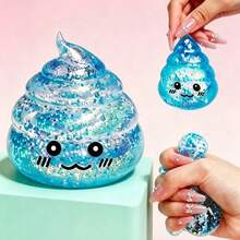 1pc Texture Transparent Halloween Prank Squeeze Toy TPR Poop Decompression Toy, Pastel Kawaii Style Mixed Sequins Clear Poop Shape Stretch Squish Fidget Toy, Halloween Family Prank Game Toy, Random Style - Multicolor - View 3