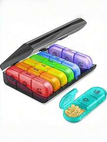 1pc Weekly Morning/Noon/Night Pill Organizer, 21 Compartments Large Capacity Storage Box, Pill Box - Multicolor - View 7