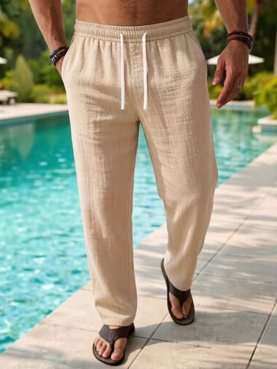 New Men's Casual Long Pants.Drawstring Minimalist Design.Pockets On Both Sides - Convenient For Carrying And Storage Sports - Apricot - View 1
