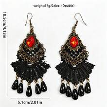 1 paire de nouvelles boucles d'oreilles en dentelle à franges nobles européennes et américaines, boucles d'oreilles pour femmes vintage, bijoux de extérieur - Noir - Voir 6