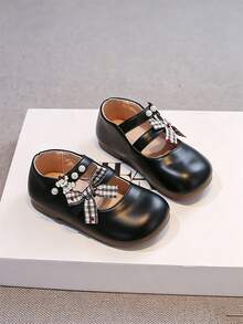 1 Pair Black Cute Bow Fashionable Slip-On Baby Shoes, Massage Insole, Soft Non-Slip Flat Sole, Suitable For All Seasons - Black - View 4