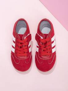 1 par de zapatos deportivos casuales para niños de vuelta a la escuela, zapatos de entrenamiento simples y elegantes para niños y niñas, zapatos infantiles cómodos y de moda con cierre de gancho y bucle, uso para todas las estaciones, estilo de academia [El tamaño es pequeño, se recomienda pedir una talla talla grande grande] - Rojo - Ver 6