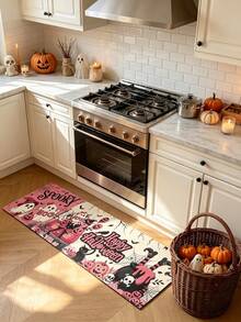 1/2pcs Halloween Pink Ghost Pattern, Vintage Diatomaceous Earth Bath Mat, Super Absorbent, Non-Slip, Perfect For Bathroom, Kitchen And Dining Room, Quick Drying, Machine Washable, Ideal Home Decor And Bathroom Mat Gift - Multicolor - View 2