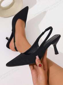 Women's Stylish Pointed Toe Sandals, New Design Mid Heel Dress Shoes - Black - View 4